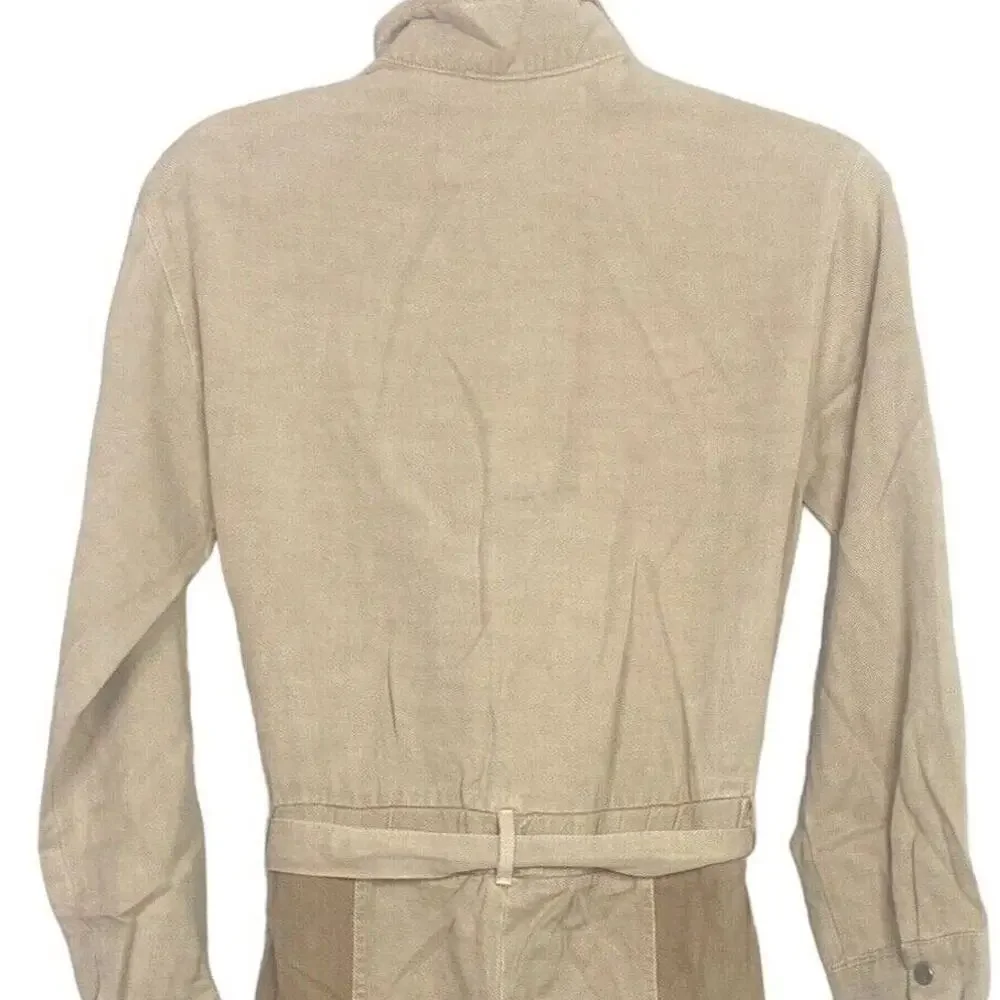Zara Junior Cuffed Jumpsuit Belted Long Sleeve Pockets One piece 13-14 Tan Beige